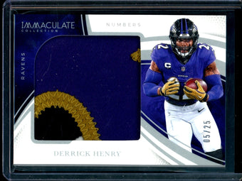 compare product 2025 Panini Immaculate Derrick Henry Numbers Jumbo Relic /25 Ravens