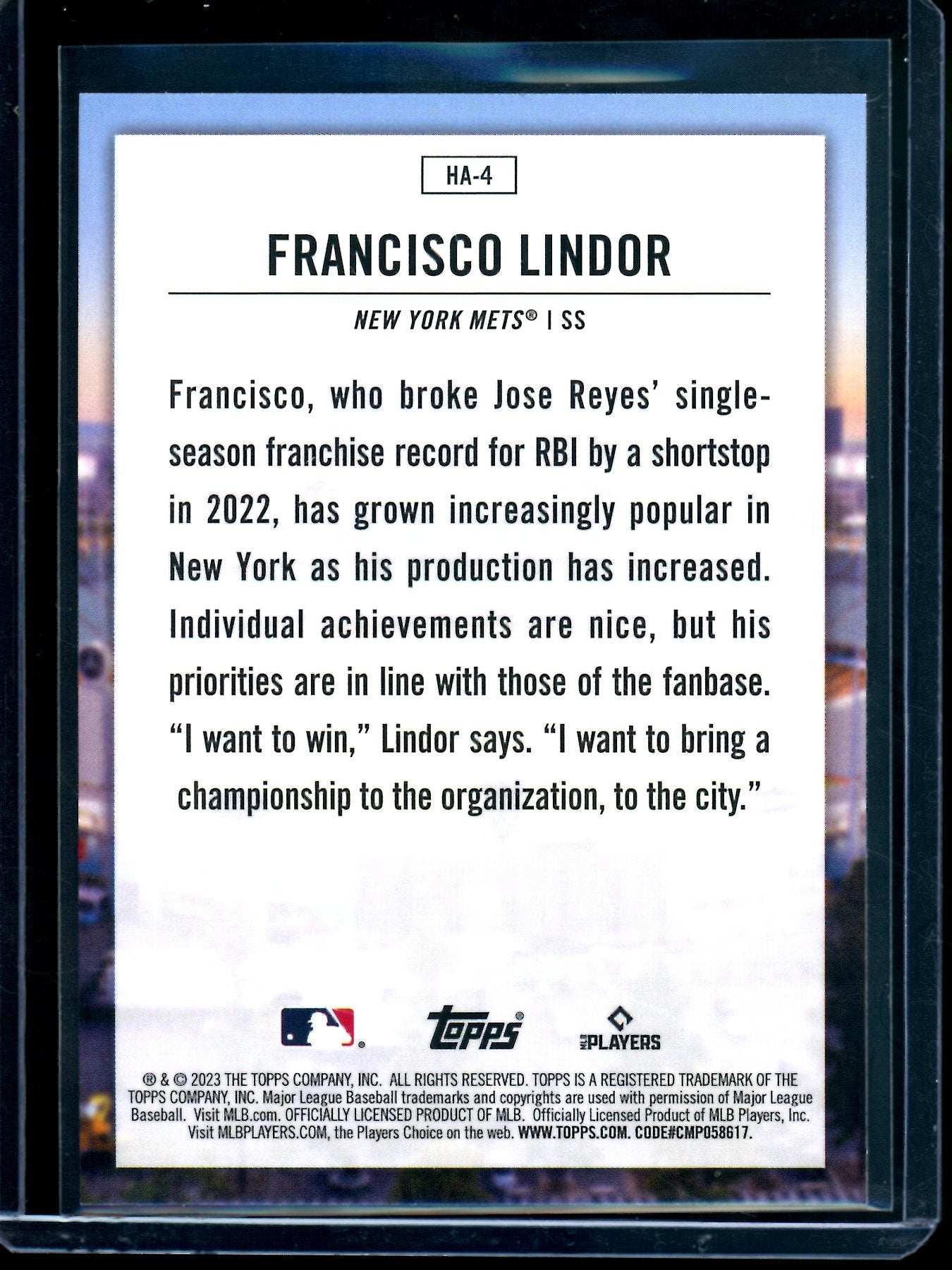 2023 Topps Flagship Francisco Lindor Home Field Advantage SP Mets