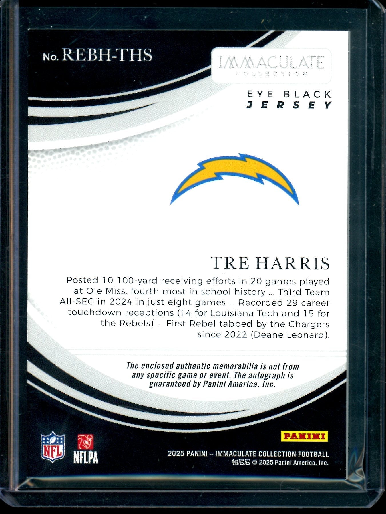 2025 Panini Immaculate Tre Harris Gold Eye Black Patch Autograph /15 Chargers