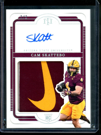 compare product 2025 Panini National Treasures Cam Skattebo Nike Swoosh Rookie Patch Autograph /3 Arizona