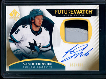compare product 2026 Upper Deck SP Authentic Sam Dickinson Future Watch Patch Autograph /100 Sharks
