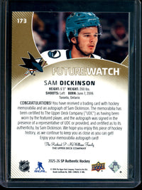 2026 Upper Deck SP Authentic Sam Dickinson Future Watch Patch Autograph /100 Sharks
