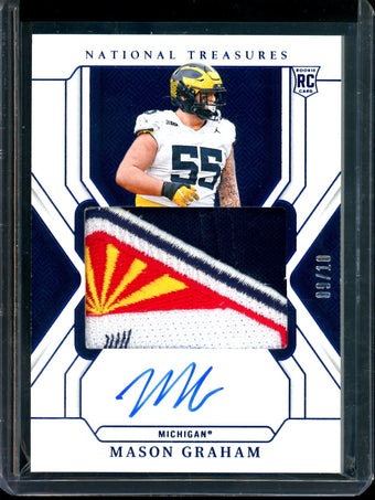 compare product 2025 Panini National Treasures Mason Graham Rookie Patch Autograph /10 Michigan