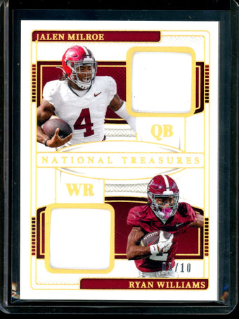 compare product 2025 Panini National Treasures Jalen Milroe / Ryan Williams Dual Gold Relic /10 Alabama