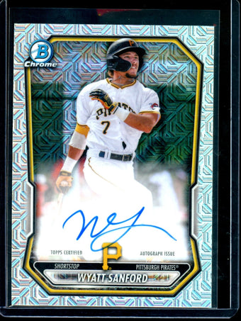 compare product 2026 Bowman Chrome Wyatt Sanford Mojo Autograph Refractor Pirates