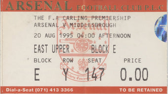 compare product Dennis Bergkamp Premier League Dubut Arsenal Ticket