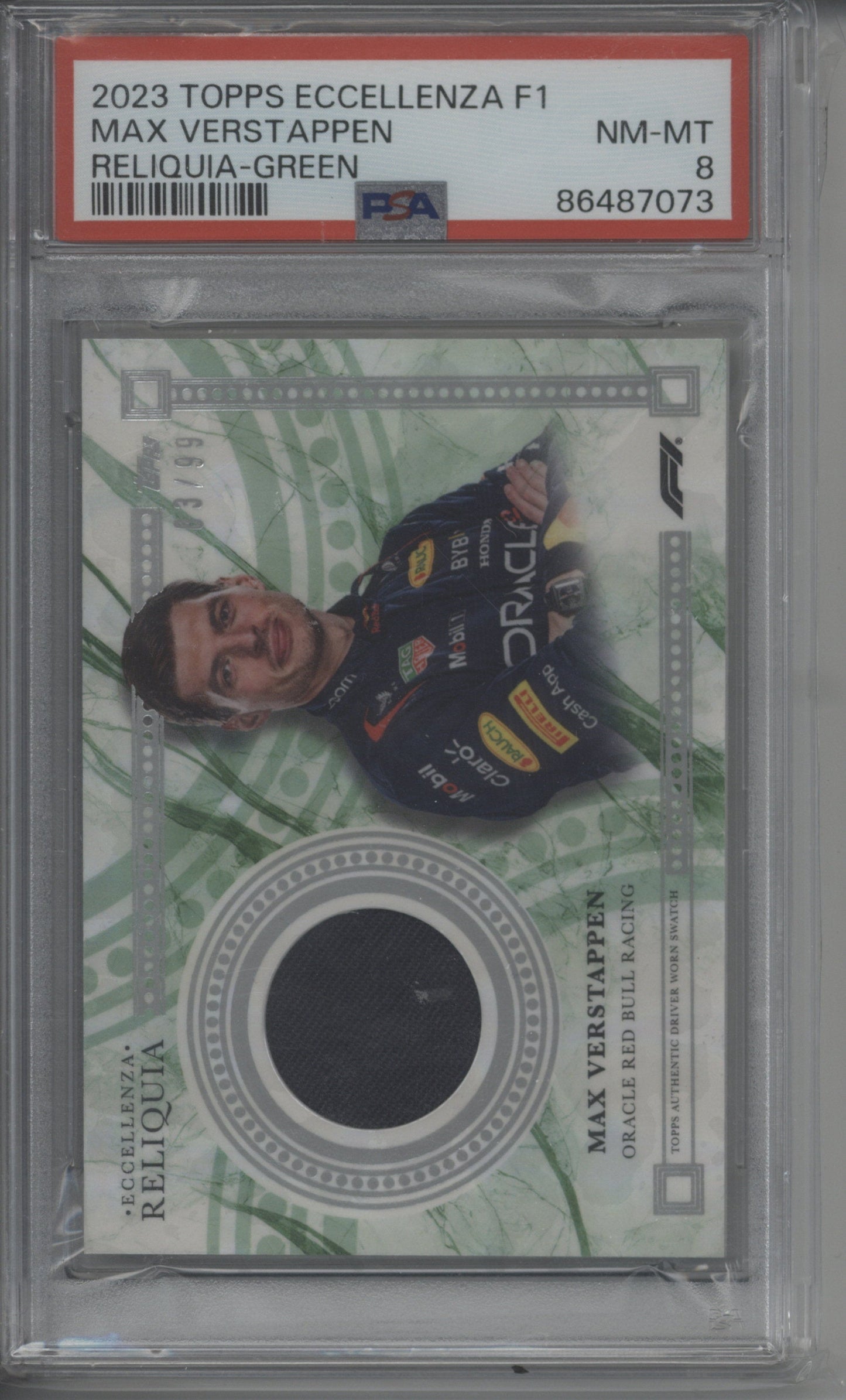 2023 Topps Eccellenza Max Verstappen Reliquia Green 83/99 PSA 8