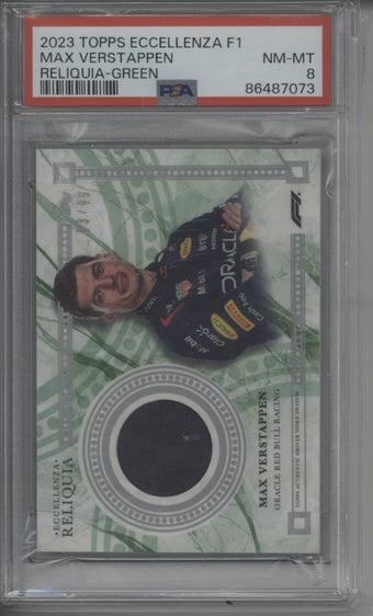 compare product 2023 Topps Eccellenza Max Verstappen Reliquia Green 83/99 PSA 8