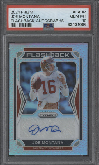 compare product 2021 Prizm Joe Montana Flashback Auto PSA 10  #83/99