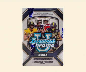 compare product 2024 Topps Bowman University Chrome Football Blaster Box