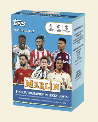 compare product 2024-25 Topps UEFA Club Competitions Merlin Chrome Soccer Blaster Box