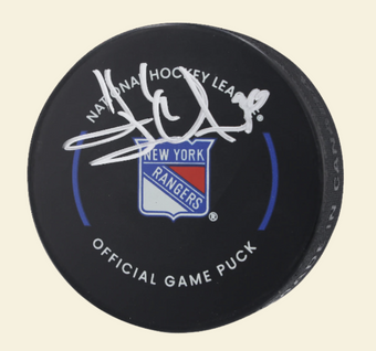 compare product Henrik Lundqvist New York Rangers Autographed Team Logo Hockey Puck