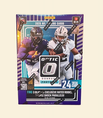 compare product 2025 Panini Donruss Optic Football Blaster Box (Purple Shock Parallels)