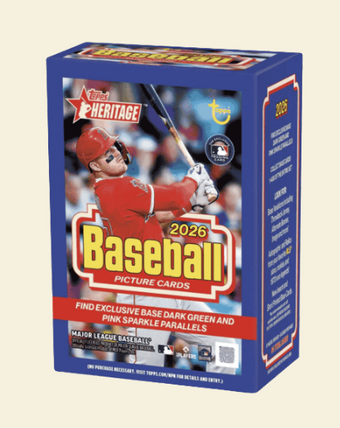 compare product 2026 Topps Heritage Baseball Blaster Box (Dark Green and Pink Sparkle Parallels)