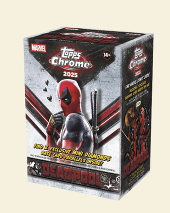 compare product 2025 Topps Chrome Marvel Deadpool Blaster Box