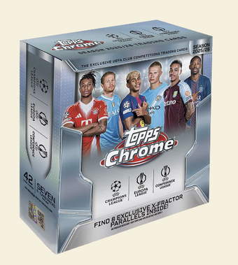 compare product 2025-26 Topps Chrome UEFA Champions League Soccer Mega Box
