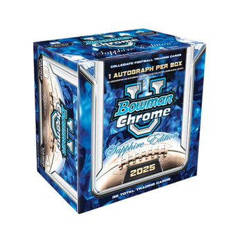 compare product 2025 Bowman Chrome University Football Sapphire Hobby Box