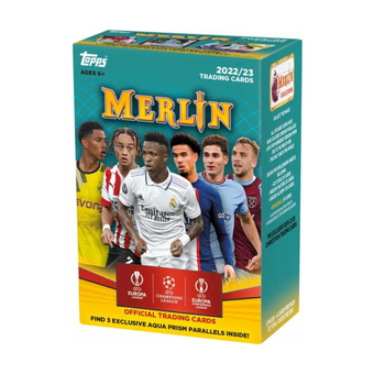 compare product 2022-23 Topps UEFA Club Competitions Merlin Chrome Soccer Blaster 40 Box Case