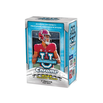 compare product 2022 Bowman Chrome University Football Blaster Box Case (40 Ct)