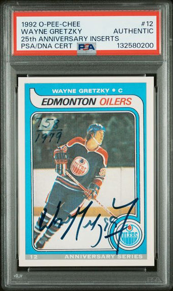 compare product Wayne Gretzky 1992 O-Pee-Chee 25th Anniversary Buyback Autograph #'d 758/1979 PSA Authentic