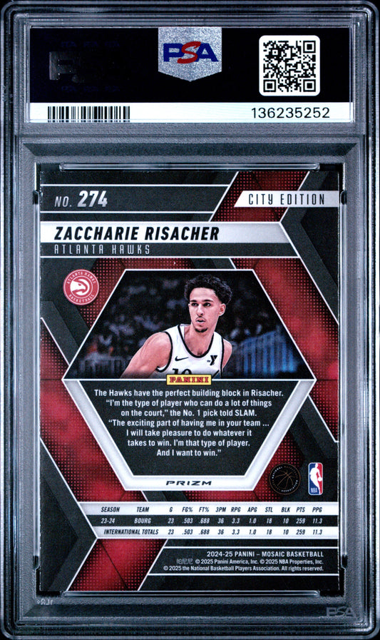 2024 Panini Mosaic Basketball Zaccharie Risacher #274 Honeycomb PSA 9