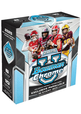 compare product 2025 Bowman Chrome University Football Mega 20 Box Case