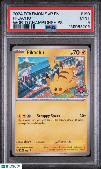 compare product 2024 Pokemon SVP EN-SV Black Star Promo Pikachu #190 World Championships PSA 9