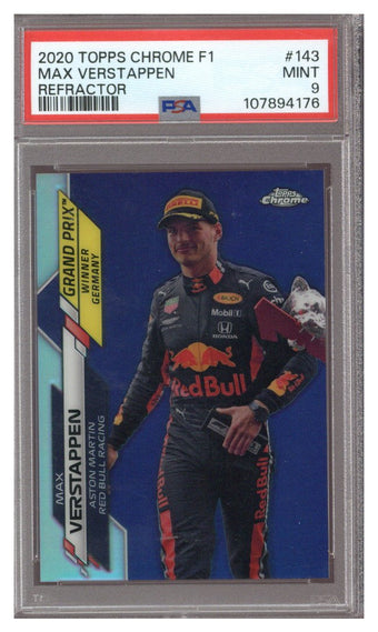 compare product 2020 TOPPS CHROME F1 MAX VERSTAPPEN #143 REFRACTOR PSA 9