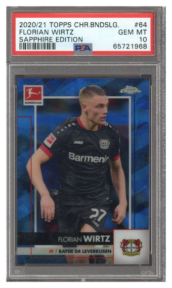 compare product 2020 Topps Chrome Florian Wirtz Rookie Bundesliga RC Sapphire #64 PSA 10