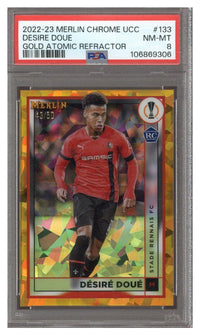 2022/23 Topps Merlin Gold Desire Doue Atomic Refractor 43/50 PSA 8