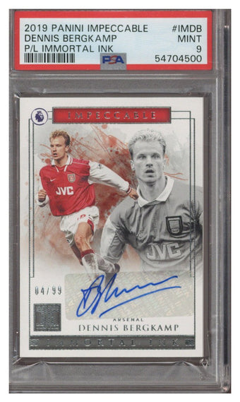 compare product DENNIS BERGKAMP 2019 Panini Impeccable Immortal Ink 4/99 PSA 9