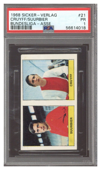 compare product 1967 Sicker-Verlag Bundesliga Asse Johan Cruyff ROOKIE #21 PSA 1 PR