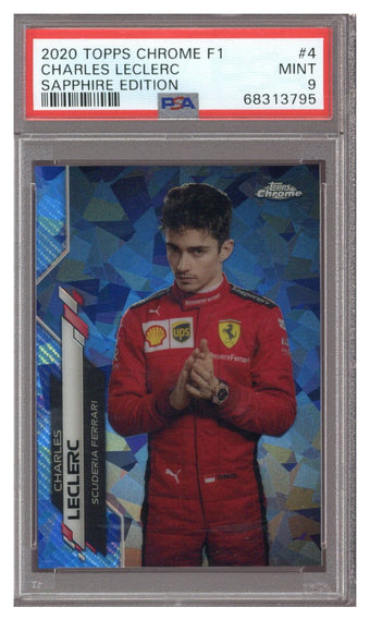 compare product 2020 Topps Chrome F1 Charles LeClerc Sapphire Portrait PSA 9