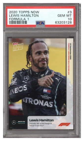 compare product 2020 Topps Now F1 Lewis Hamilton #3 PSA 10