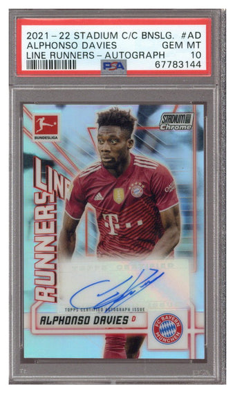 compare product 2021 Stadium Club Chrome Bundesliga Alphonso Davies Line Runners Auto /70 PSA 10