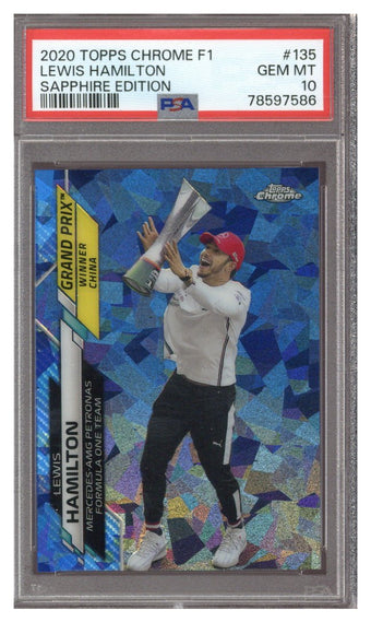 compare product 2020 Topps Chrome Sapphire F1 Lewis Hamilton #135 PSA 10