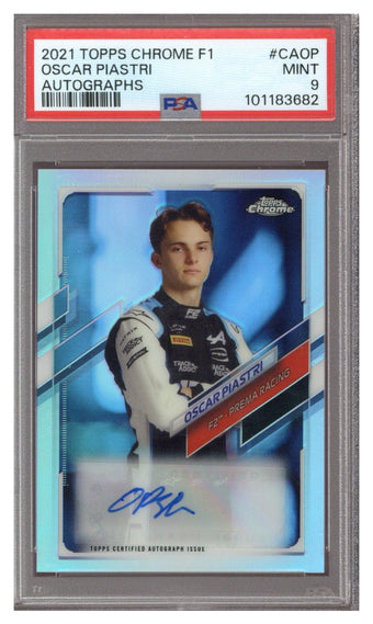 compare product 2021 Topps Chrome F1 Oscar Piastri F1 Auto 163/400 PSA 9