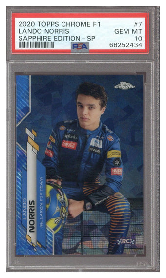 compare product 2020 Topps Chrome Sapphire F1 Lando Norris RC #7 PSA 10
