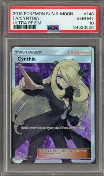 compare product 2018 Ultra Pokemon Sun and Moon Prism Cynthia #148 PSA 10 B