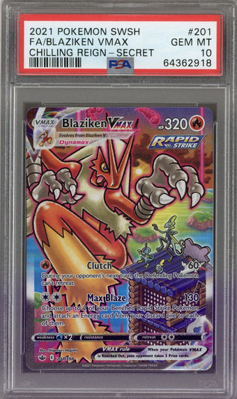 compare product 2021 Pokemon Chilling Reign Blaziken VMax Secret 201/198 PSA 10