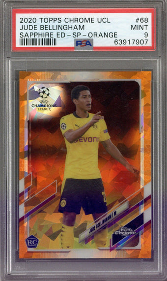 compare product 2020 Topps Chrome UCL Jude Bellingham Sapphire ED Orange PSA 9