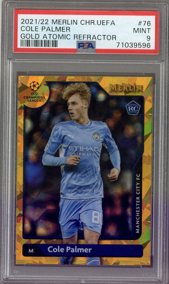 compare product 2021/22 Topps Merlin Cole Palmer Gold Atomic /50 PSA 9