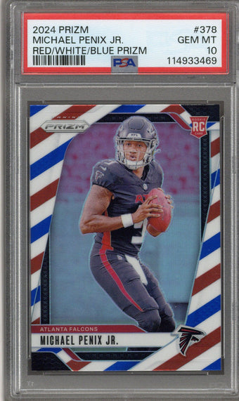 compare product 2024 Prizm Michael Penix Jr Red White Blue PSA 10