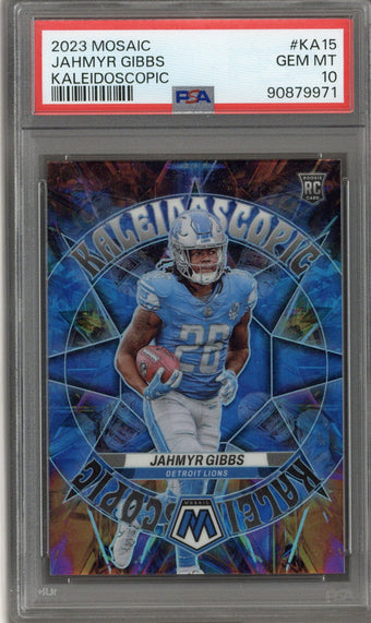 compare product 2023 Panini Mosaic Jahmyr Gibbs Kaleidoscopic PSA 10