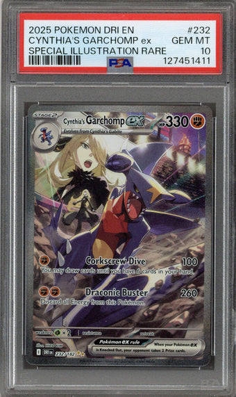 compare product 2025 Pokemon Destined Rivals Cynthia's Garchomp SIR 232/182 PSA 10