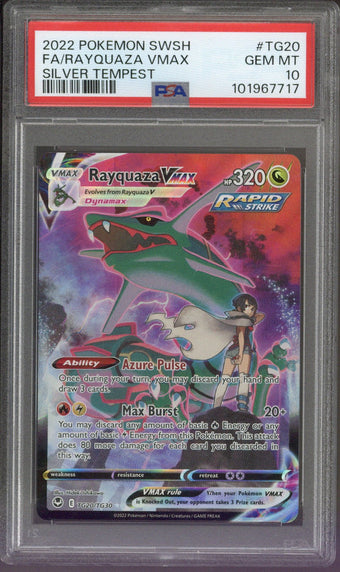 compare product 2022 Pokemon SWSH FA Rayquaza VMAX SILVER TEMPEST #TG20 PSA 10