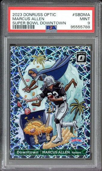 compare product 2023 Panini Donruss Optic Marcus Allen Super Bowl Downtown #SBDMA PSA 9