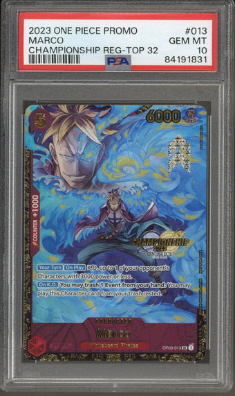 compare product 2023 One Piece Promo Marco Championship Reg-Top 32 #013 PSA 10