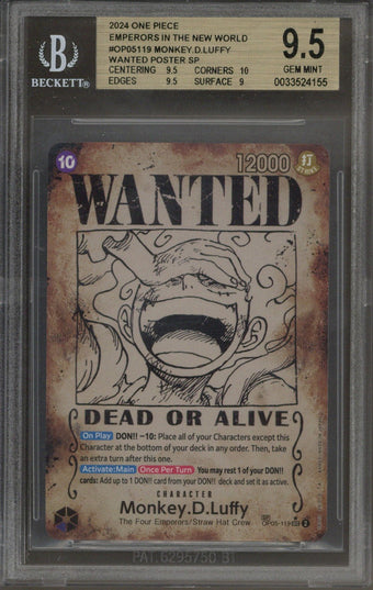 compare product 2024 One Piece Monkey D. Luffy Wanted Poster #119 BGS 9.5