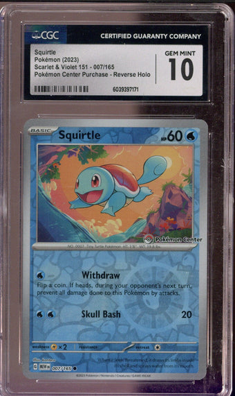 compare product 2023 Pokemon Scarlet & Violet 151 Squirtle Pokemon Center Exclusive Reverse Holo 007/165 CGC 10